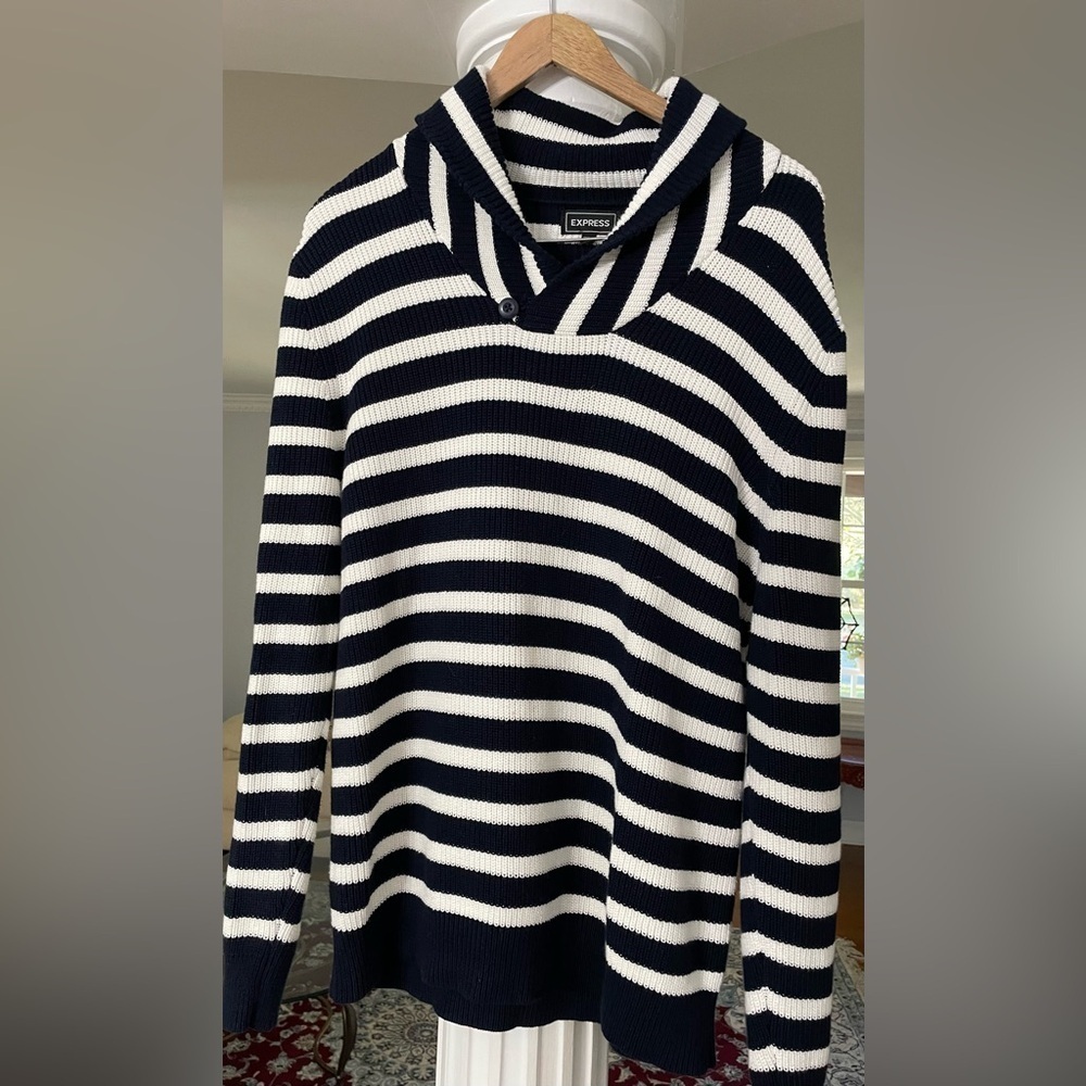 Express Navy and White Striped Sweater
